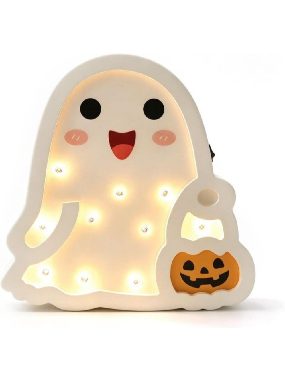 Halloween Wooden Table Decoration 7.8" Light Up Ghost Tabletop Wooden Ornament